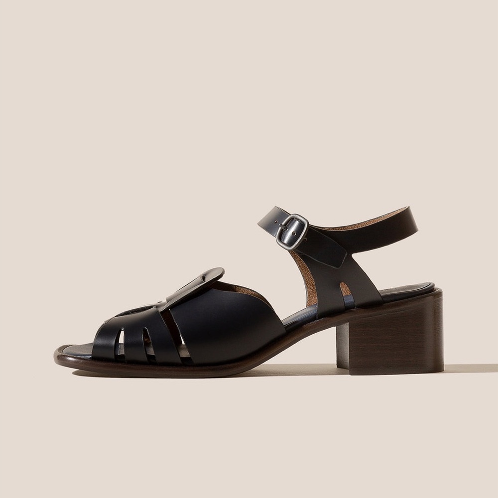 HEREU WOMENS ANCORA LEATHER OPEN TOE FISHERMAN SANDALS SQUARE TOE DEEP NAVY 9.5